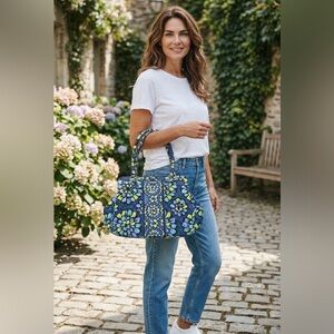 Vera Bradley Eloise Satchel Indigo Print